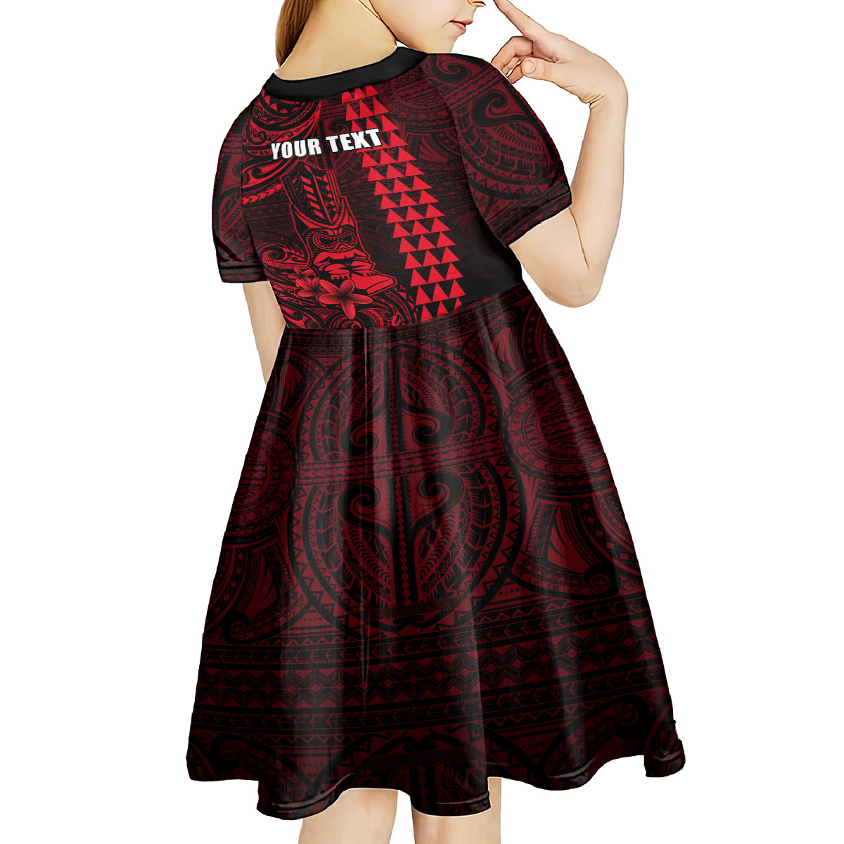 Personalized Hawaii Hauoli Makahiki Hou Kid Short Sleeve Dress Lono Hawaiian God Kakau Polynesian Tribal Red LT05 - Polynesian Pride
