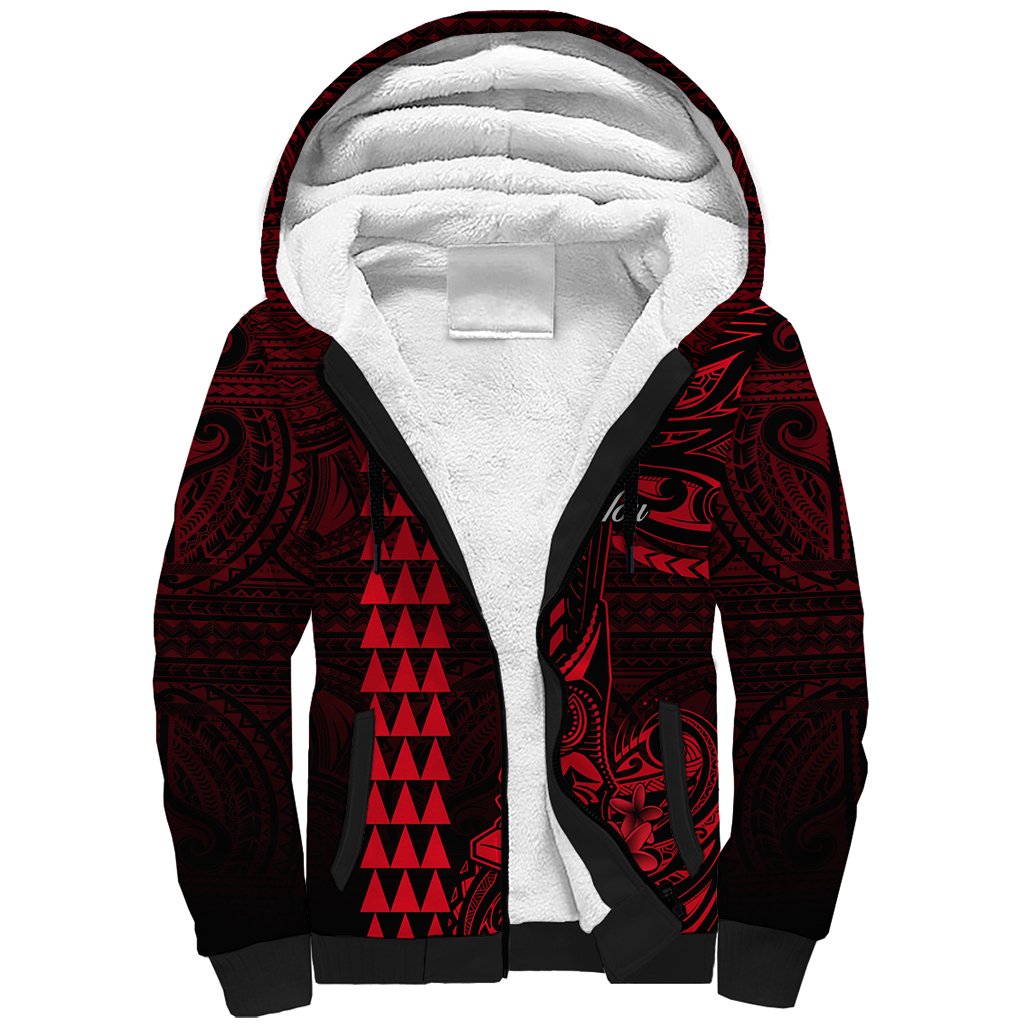 Personalized Hawaii Hauoli Makahiki Hou Sherpa Hoodie Lono Hawaiian God Kakau Polynesian Tribal Red LT05 Unisex Red - Polynesian Pride