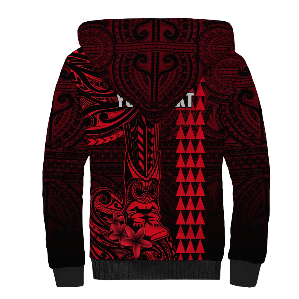 Personalized Hawaii Hauoli Makahiki Hou Sherpa Hoodie Lono Hawaiian God Kakau Polynesian Tribal Red LT05 - Polynesian Pride