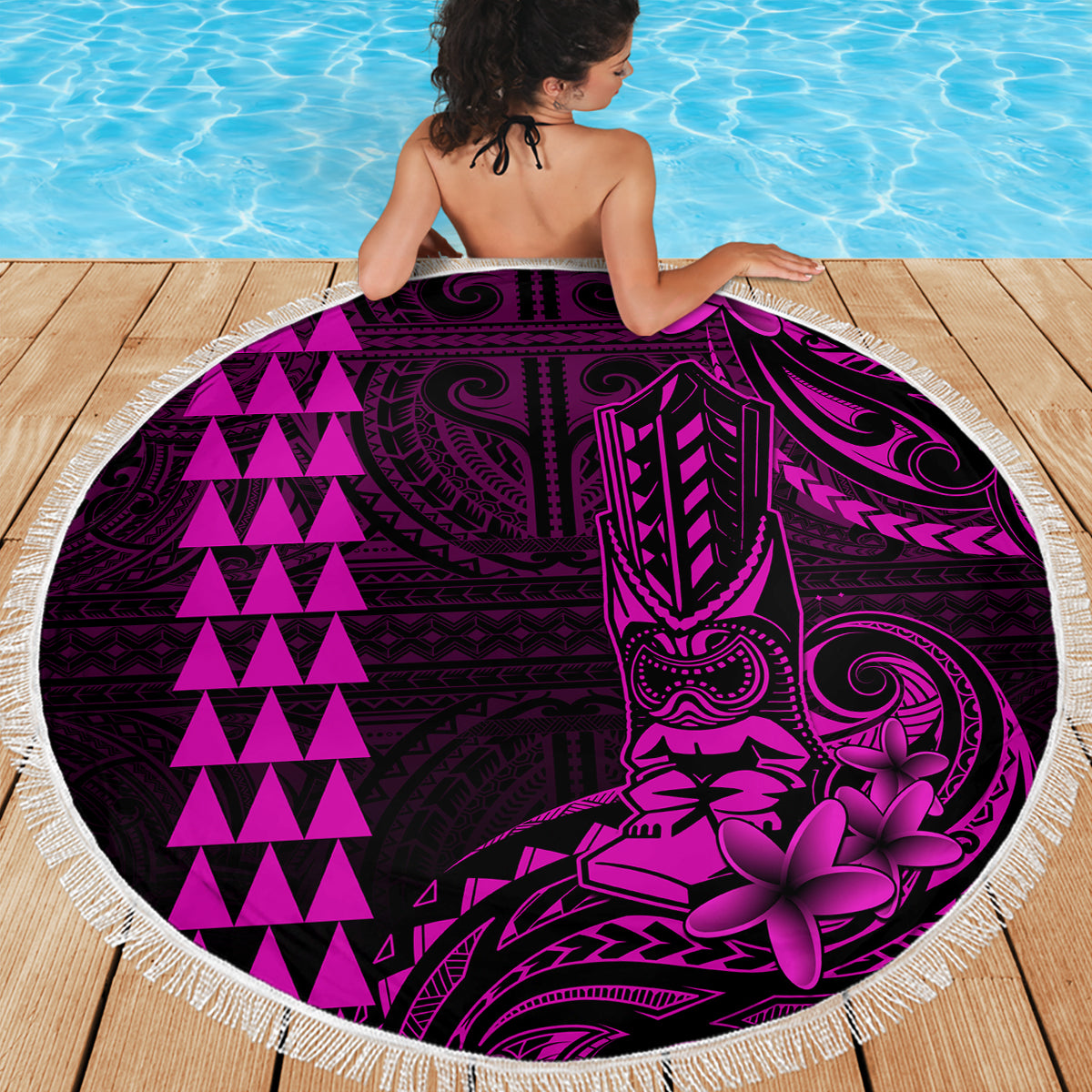Hawaii Hauoli Makahiki Hou Beach Blanket Lono Hawaiian God Kakau Polynesian Tribal Pink LT05 - Wonder Print Shop