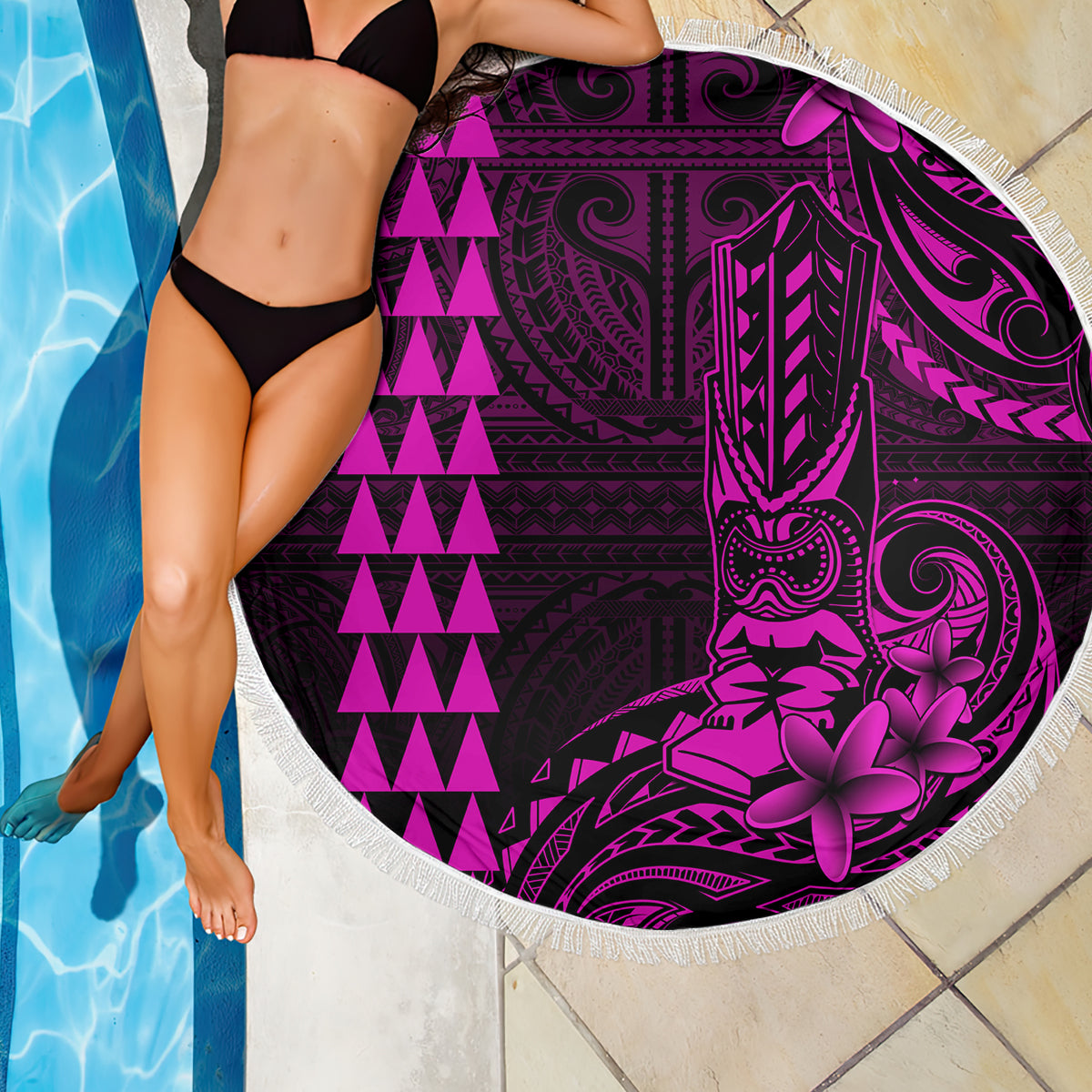 Hawaii Hauoli Makahiki Hou Beach Blanket Lono Hawaiian God Kakau Polynesian Tribal Pink LT05 - Wonder Print Shop