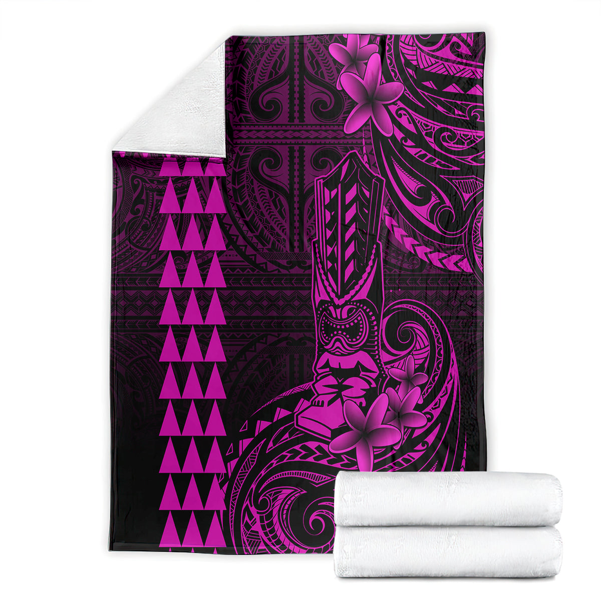 Hawaii Hauoli Makahiki Hou Blanket Lono Hawaiian God Kakau Polynesian Tribal Pink LT05 - Polynesian Pride