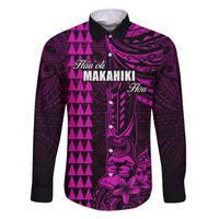 Personalized Hawaii Hauoli Makahiki Hou Family Matching Off Shoulder Long Sleeve Dress and Hawaiian Shirt Lono Hawaiian God Kakau Polynesian Tribal Pink LT05 Dad's Shirt - Long Sleeve Pink - Polynesian Pride