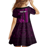 Personalized Hawaii Hauoli Makahiki Hou Kid Short Sleeve Dress Lono Hawaiian God Kakau Polynesian Tribal Pink LT05 - Polynesian Pride