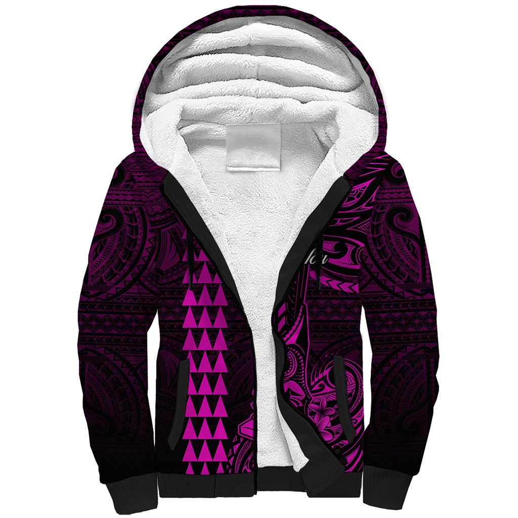 Personalized Hawaii Hauoli Makahiki Hou Sherpa Hoodie Lono Hawaiian God Kakau Polynesian Tribal Pink LT05 Unisex Pink - Polynesian Pride