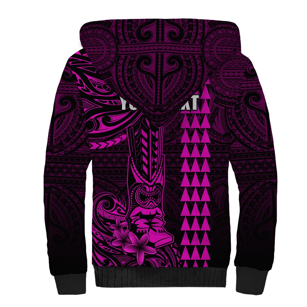 Personalized Hawaii Hauoli Makahiki Hou Sherpa Hoodie Lono Hawaiian God Kakau Polynesian Tribal Pink LT05 - Polynesian Pride