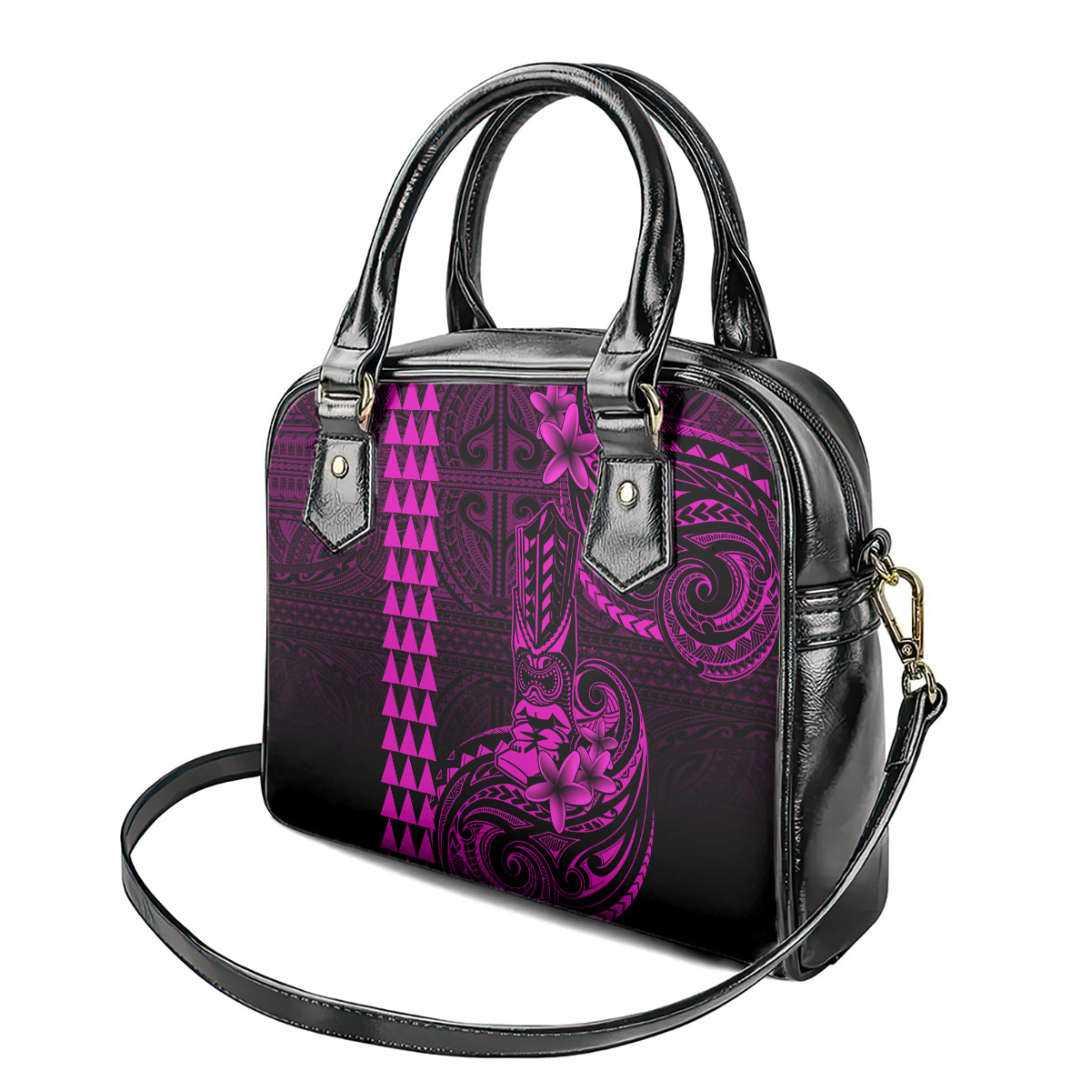 Hawaii Hauoli Makahiki Hou Shoulder Handbag Lono Hawaiian God Kakau Polynesian Tribal Pink LT05 - Polynesian Pride