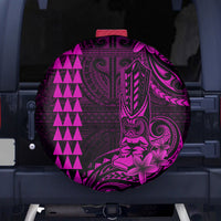 Hawaii Hauoli Makahiki Hou Spare Tire Cover Lono Hawaiian God Kakau Polynesian Tribal Pink LT05 - Polynesian Pride