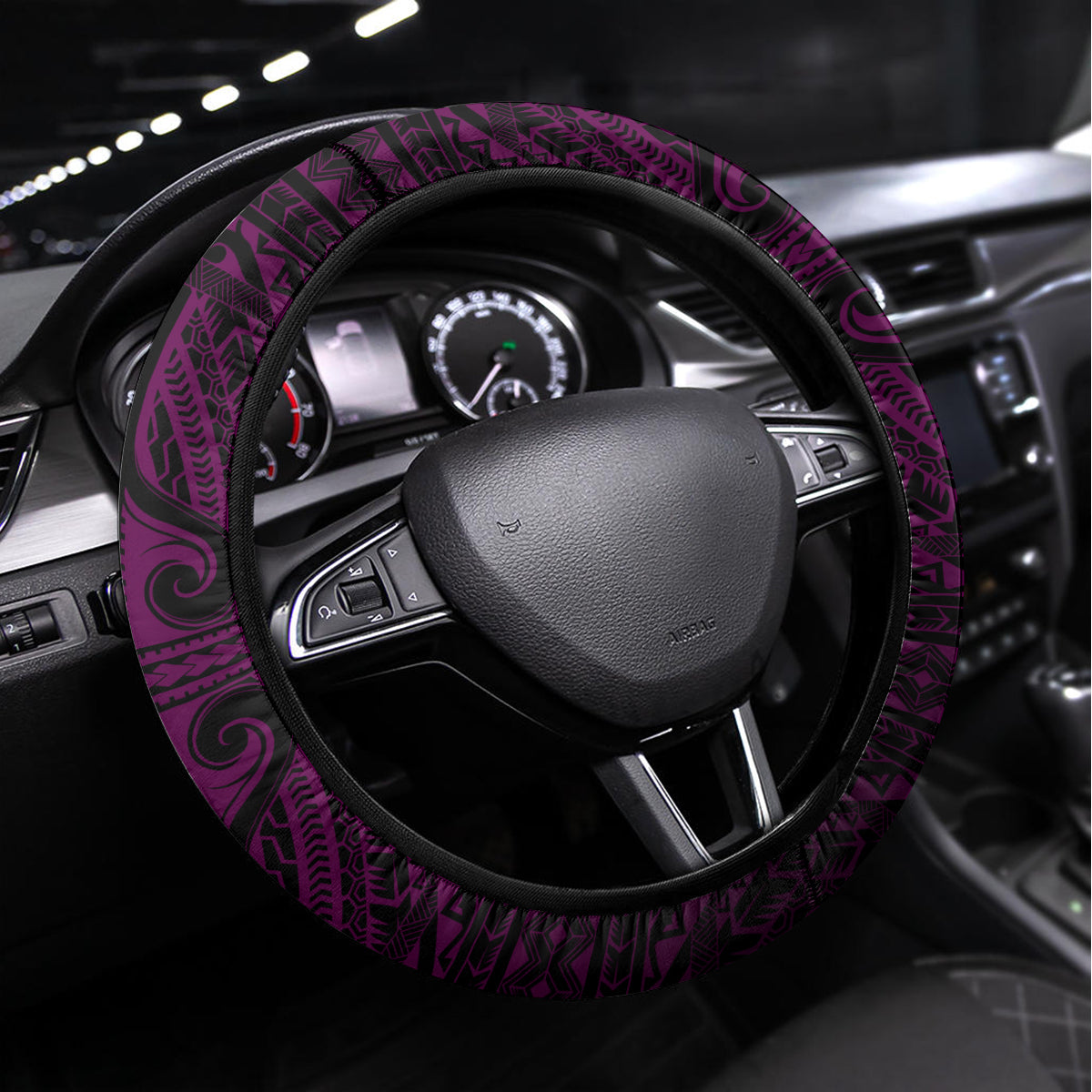 Hawaii Hauoli Makahiki Hou Steering Wheel Cover Lono Hawaiian God Kakau Polynesian Tribal Pink LT05 Universal Fit Pink - Polynesian Pride