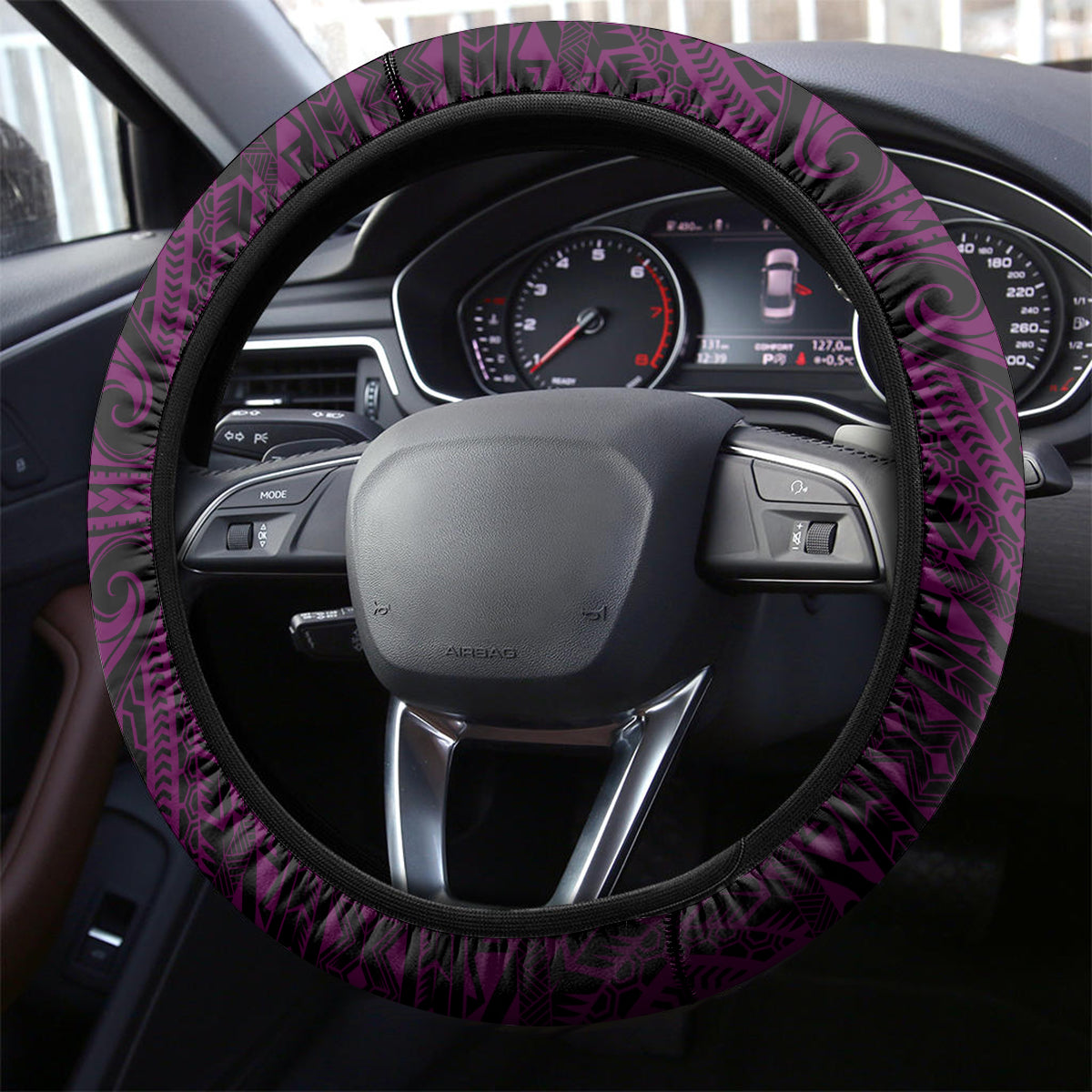 Hawaii Hauoli Makahiki Hou Steering Wheel Cover Lono Hawaiian God Kakau Polynesian Tribal Pink LT05 - Polynesian Pride