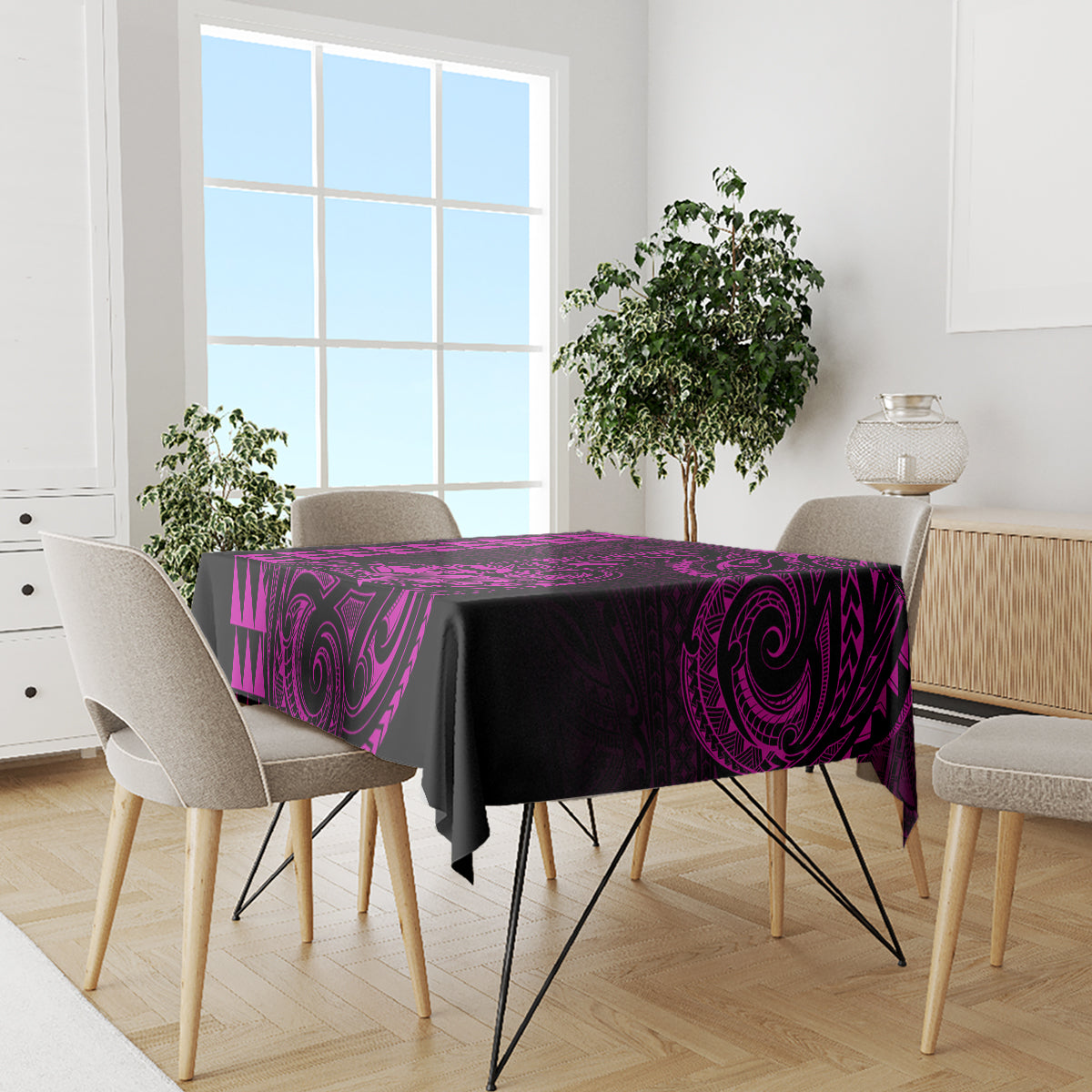 Hawaii Hauoli Makahiki Hou Tablecloth Lono Hawaiian God Kakau Polynesian Tribal Pink LT05 - Polynesian Pride