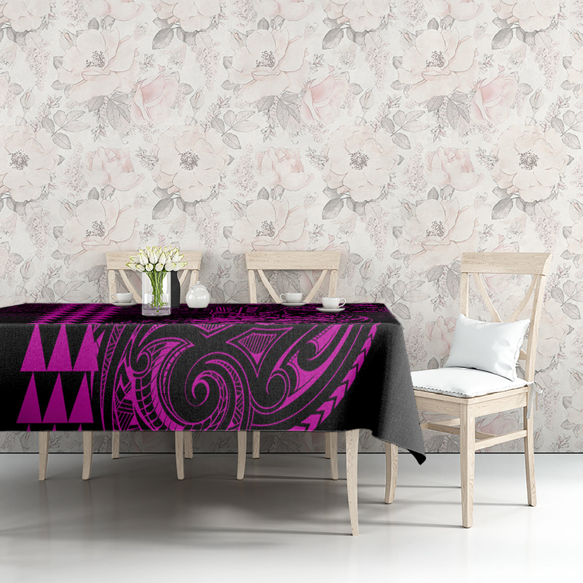 Hawaii Hauoli Makahiki Hou Tablecloth Lono Hawaiian God Kakau Polynesian Tribal Pink LT05 - Polynesian Pride