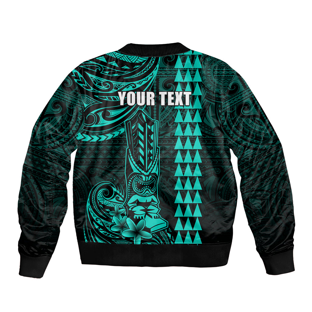 Personalized Hawaii Hauoli Makahiki Hou Bomber Jacket Lono Hawaiian God Kakau Polynesian Tribal Turquoise LT05 - Polynesian Pride