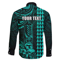 Personalized Hawaii Hauoli Makahiki Hou Family Matching Long Sleeve Bodycon Dress and Hawaiian Shirt Lono Hawaiian God Kakau Polynesian Tribal Turquoise LT05 - Polynesian Pride