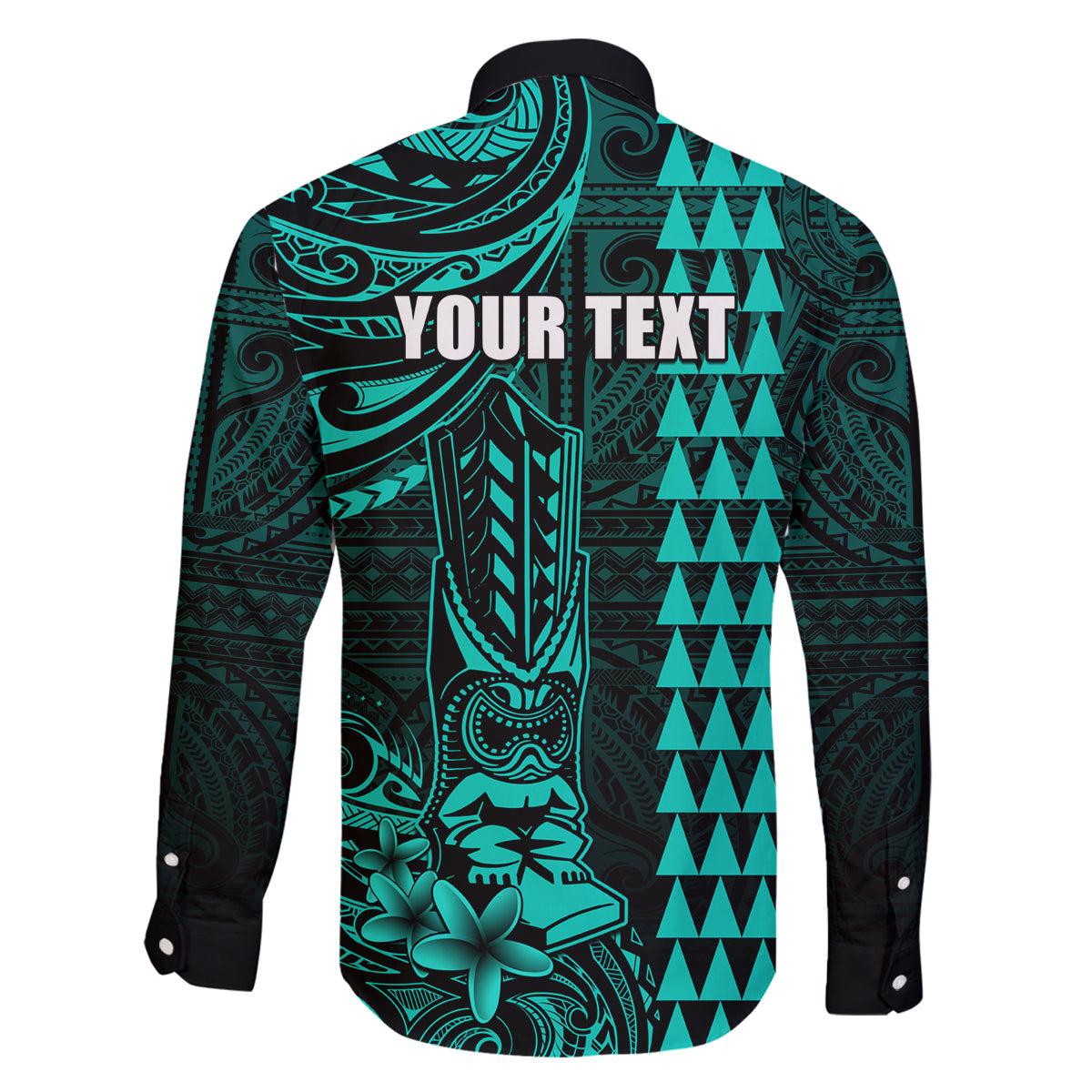 Personalized Hawaii Hauoli Makahiki Hou Family Matching Off Shoulder Maxi Dress and Hawaiian Shirt Lono Hawaiian God Kakau Polynesian Tribal Turquoise LT05 - Polynesian Pride