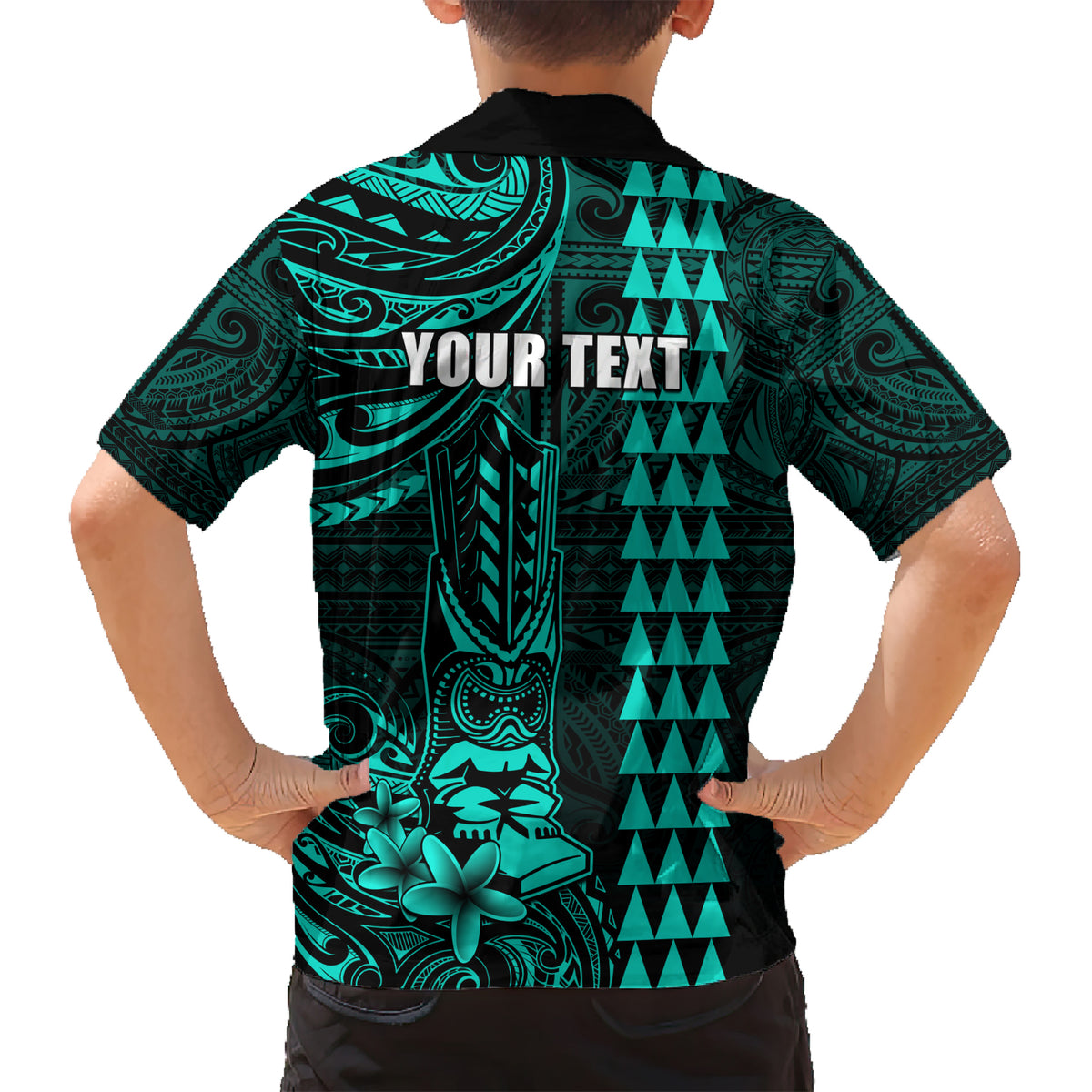 Personalized Hawaii Hauoli Makahiki Hou Kid Hawaiian Shirt Lono Hawaiian God Kakau Polynesian Tribal Turquoise LT05 - Polynesian Pride