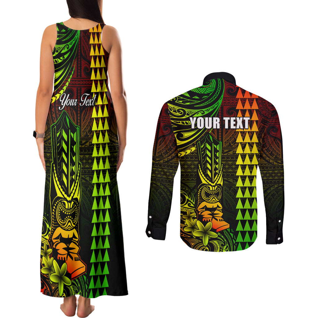 Personalized Hawaii Hauoli Makahiki Hou Couples Matching Tank Maxi Dress and Long Sleeve Button Shirts Lono Hawaiian God Kakau Polynesian Tribal Reggae LT05 - Polynesian Pride