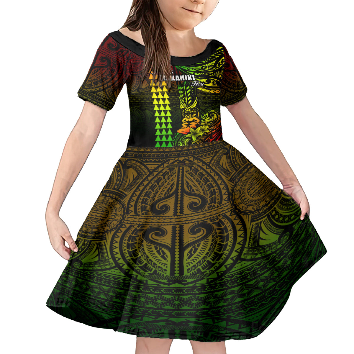 Personalized Hawaii Hauoli Makahiki Hou Kid Short Sleeve Dress Lono Hawaiian God Kakau Polynesian Tribal Reggae LT05 KID Reggae - Polynesian Pride