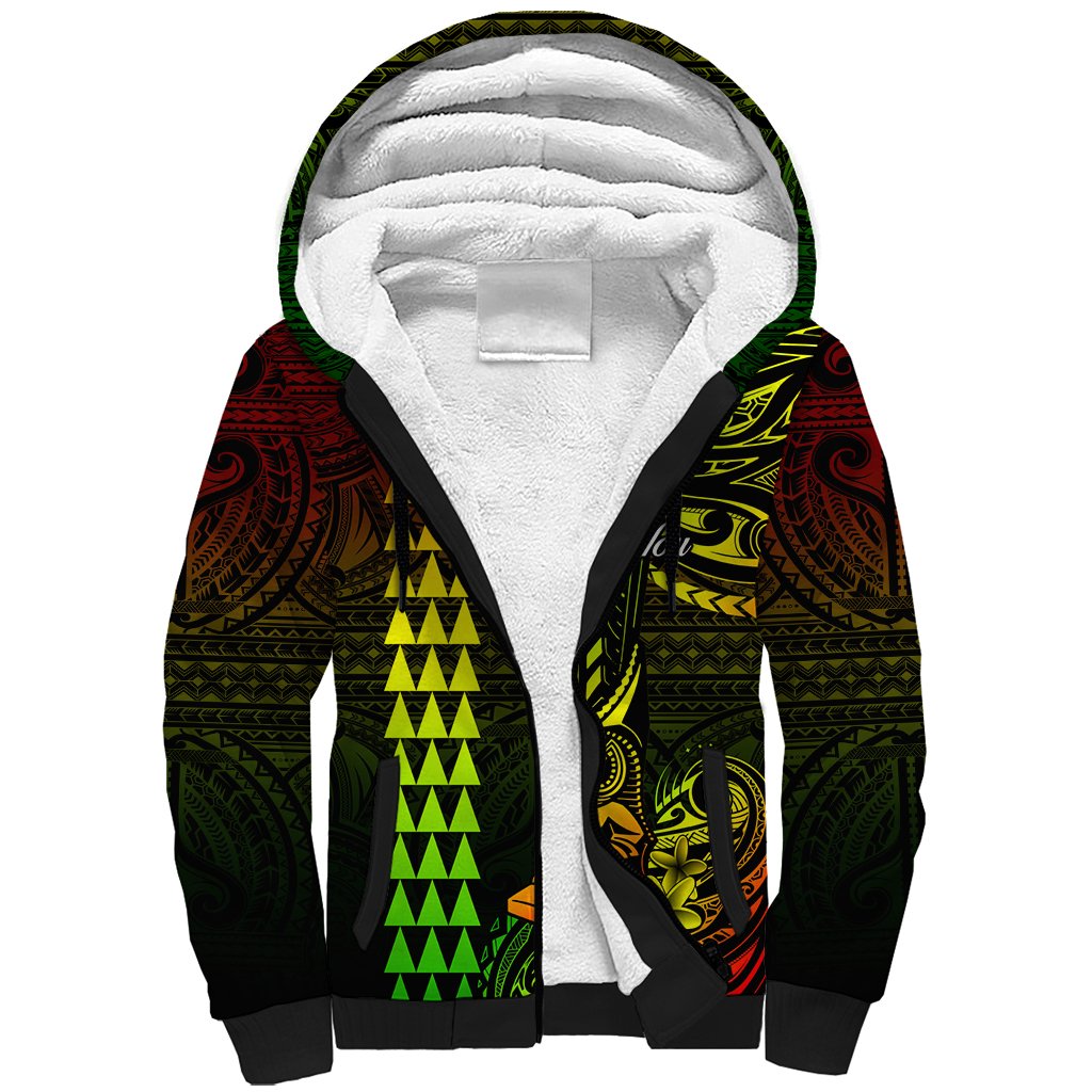 Personalized Hawaii Hauoli Makahiki Hou Sherpa Hoodie Lono Hawaiian God Kakau Polynesian Tribal Reggae LT05 Unisex Reggae - Polynesian Pride