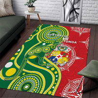 Tonga Australia Rugby Area Rug Kangaroos And Tonga Mate Maa Together LT05 Green - Polynesian Pride