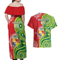 Custom Tonga Australia Rugby Couples Matching Off Shoulder Maxi Dress and Hawaiian Shirt Kangaroos And Tonga Mate Maa Together LT05 - Polynesian Pride