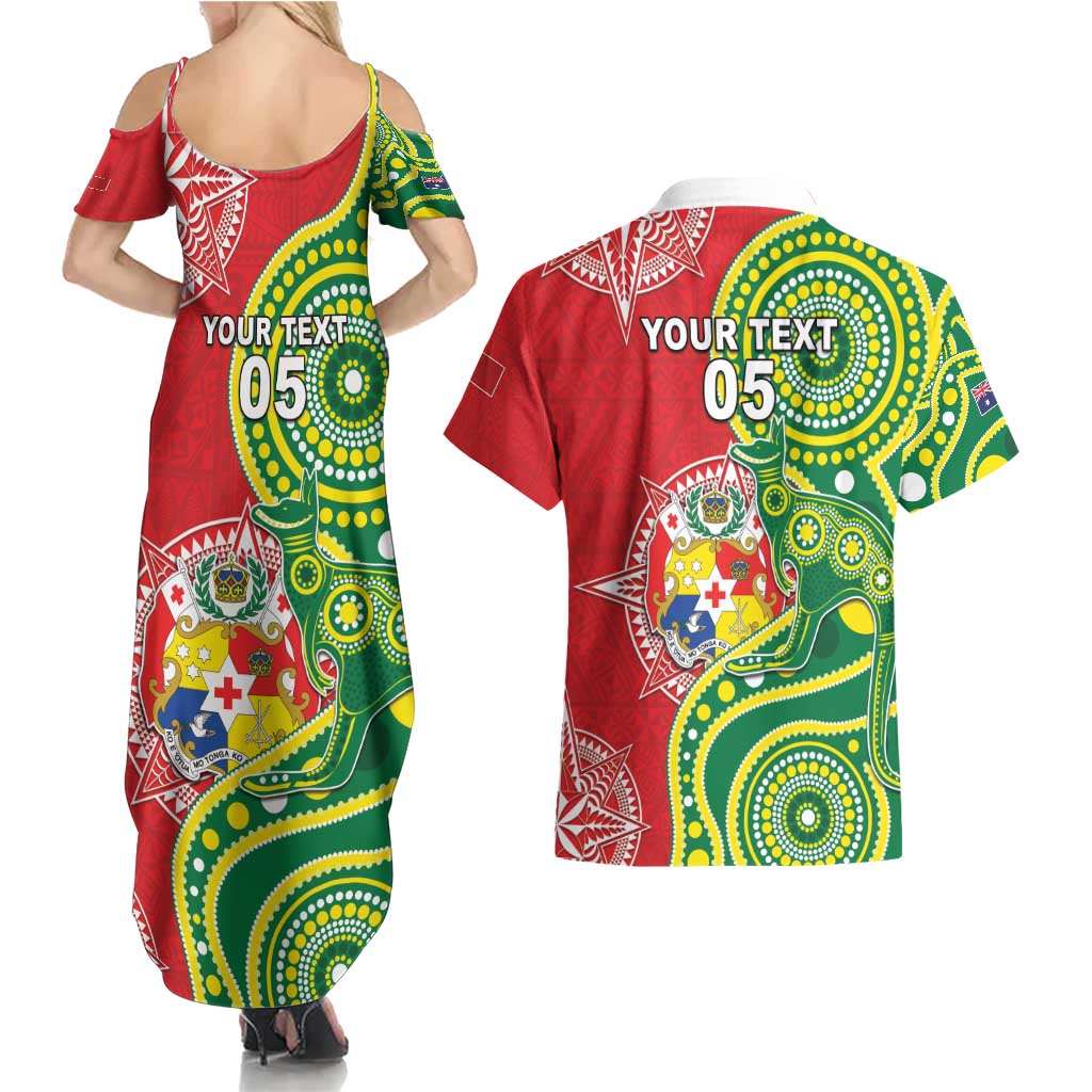 Custom Tonga Australia Rugby Couples Matching Summer Maxi Dress and Hawaiian Shirt Kangaroos And Tonga Mate Maa Together LT05 - Polynesian Pride