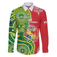 Custom Tonga Australia Rugby Family Matching Long Sleeve Bodycon Dress and Hawaiian Shirt Kangaroos And Tonga Mate Maa Together LT05 Dad's Shirt - Long Sleeve Green - Polynesian Pride