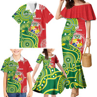 Custom Tonga Australia Rugby Family Matching Mermaid Dress and Hawaiian Shirt Kangaroos And Tonga Mate Maa Together LT05 - Polynesian Pride