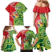 Custom Tonga Australia Rugby Family Matching Mermaid Dress and Hawaiian Shirt Kangaroos And Tonga Mate Maa Together LT05 - Polynesian Pride