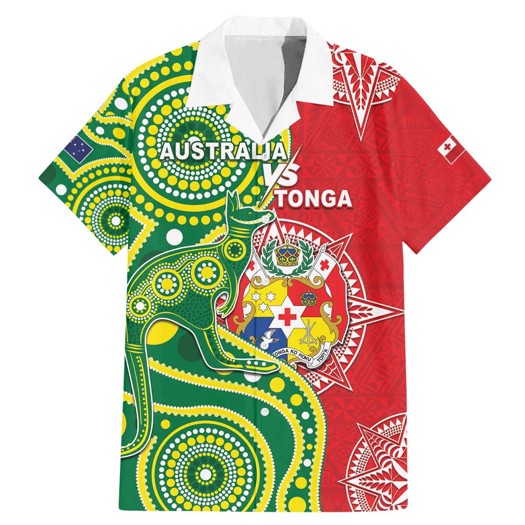Custom Tonga Australia Rugby Family Matching Mermaid Dress and Hawaiian Shirt Kangaroos And Tonga Mate Maa Together LT05 Dad's Shirt - Short Sleeve Green - Polynesian Pride