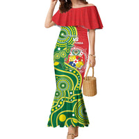 Custom Tonga Australia Rugby Family Matching Mermaid Dress and Hawaiian Shirt Kangaroos And Tonga Mate Maa Together LT05 Mom's Dress Green - Polynesian Pride