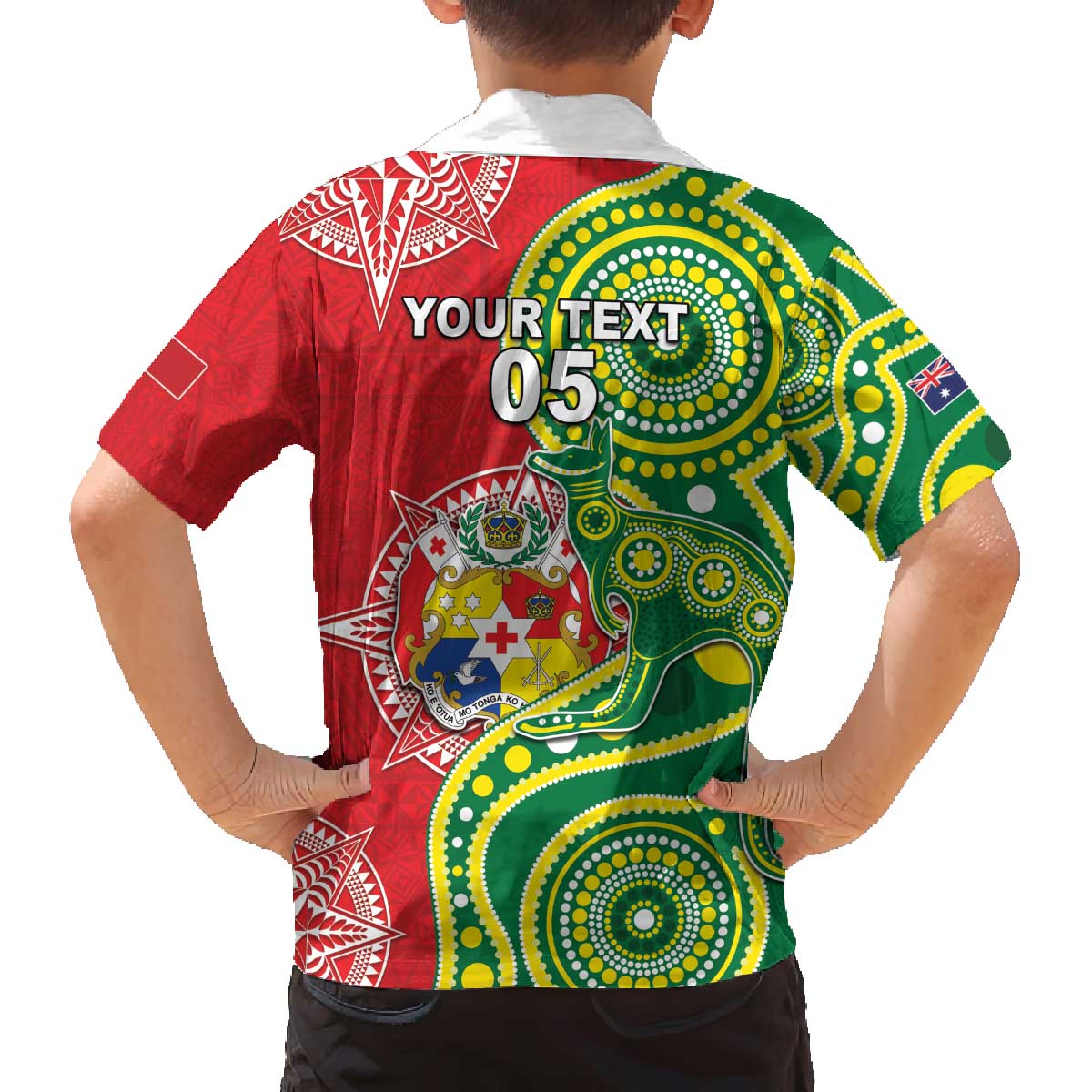 Custom Tonga Australia Rugby Family Matching Off The Shoulder Long Sleeve Dress and Hawaiian Shirt Kangaroos And Tonga Mate Maa Together LT05 - Polynesian Pride
