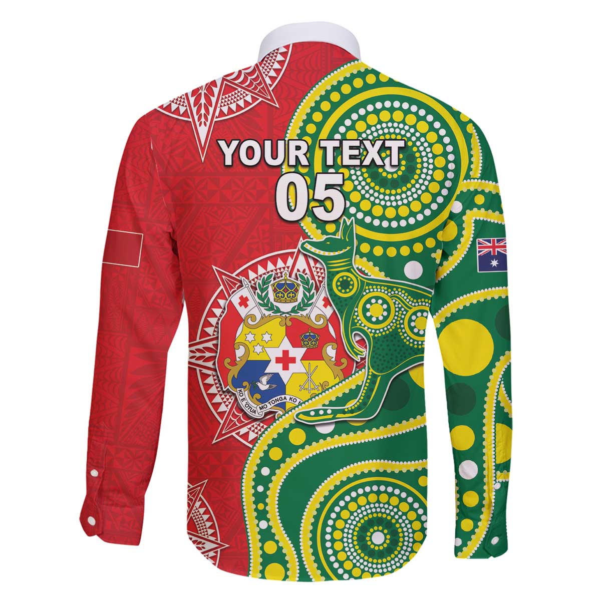 Custom Tonga Australia Rugby Family Matching Off The Shoulder Long Sleeve Dress and Hawaiian Shirt Kangaroos And Tonga Mate Maa Together LT05 - Polynesian Pride