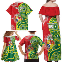 Custom Tonga Australia Rugby Family Matching Off Shoulder Maxi Dress and Hawaiian Shirt Kangaroos And Tonga Mate Maa Together LT05 - Polynesian Pride