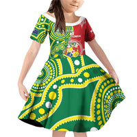 Custom Tonga Australia Rugby Family Matching Off Shoulder Short Dress and Hawaiian Shirt Kangaroos And Tonga Mate Maa Together LT05 Daughter's Dress Green - Polynesian Pride