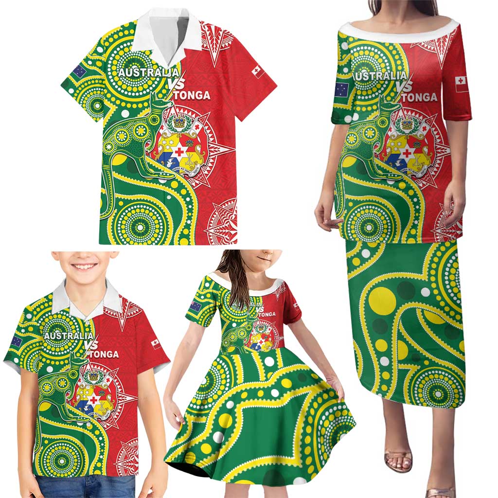Custom Tonga Australia Rugby Family Matching Puletasi and Hawaiian Shirt Kangaroos And Tonga Mate Maa Together LT05 - Polynesian Pride