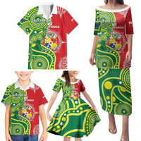 Custom Tonga Australia Rugby Family Matching Puletasi and Hawaiian Shirt Kangaroos And Tonga Mate Maa Together LT05 - Polynesian Pride