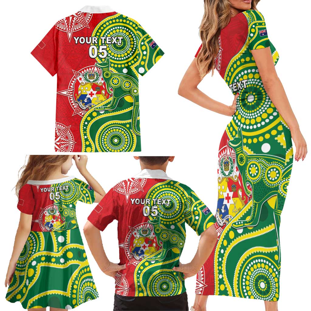 Custom Tonga Australia Rugby Family Matching Short Sleeve Bodycon Dress and Hawaiian Shirt Kangaroos And Tonga Mate Maa Together LT05 - Polynesian Pride