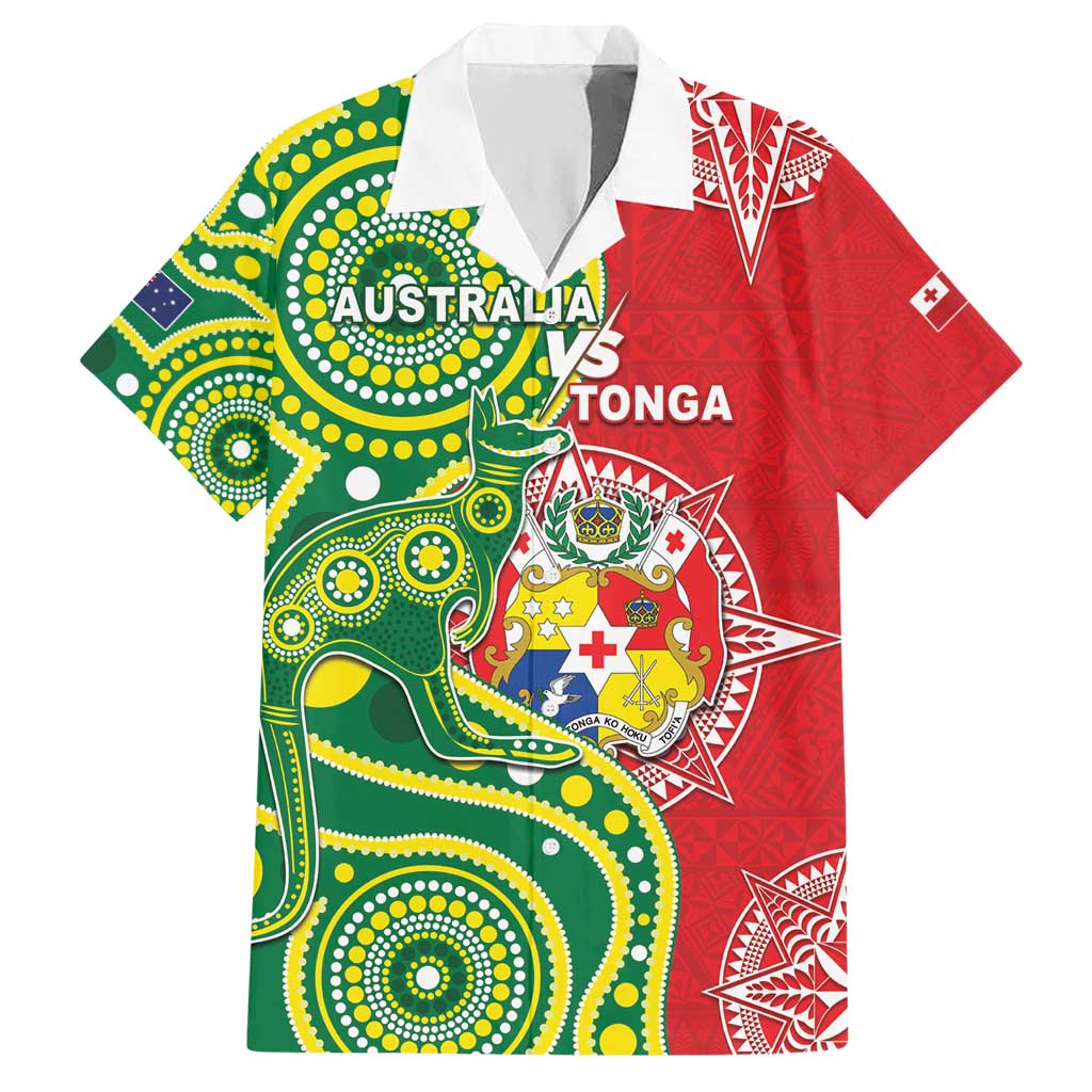 Custom Tonga Australia Rugby Family Matching Short Sleeve Bodycon Dress and Hawaiian Shirt Kangaroos And Tonga Mate Maa Together LT05 Dad's Shirt - Short Sleeve Green - Polynesian Pride