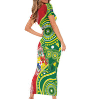 Custom Tonga Australia Rugby Family Matching Short Sleeve Bodycon Dress and Hawaiian Shirt Kangaroos And Tonga Mate Maa Together LT05 - Polynesian Pride
