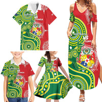 Custom Tonga Australia Rugby Family Matching Summer Maxi Dress and Hawaiian Shirt Kangaroos And Tonga Mate Maa Together LT05 - Polynesian Pride