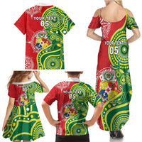 Custom Tonga Australia Rugby Family Matching Summer Maxi Dress and Hawaiian Shirt Kangaroos And Tonga Mate Maa Together LT05 - Polynesian Pride