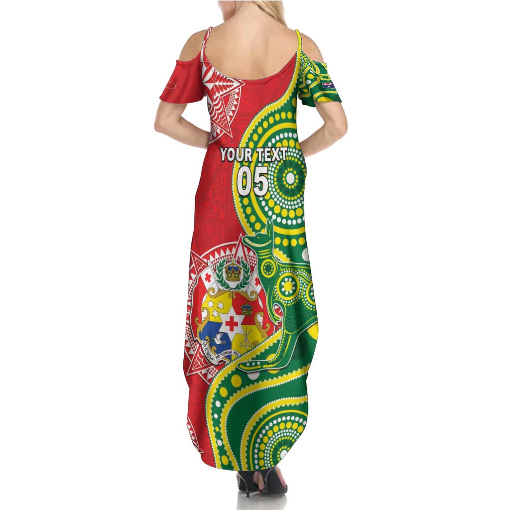 Custom Tonga Australia Rugby Family Matching Summer Maxi Dress and Hawaiian Shirt Kangaroos And Tonga Mate Maa Together LT05 - Polynesian Pride
