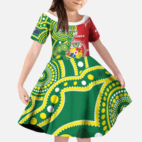 Custom Tonga Australia Rugby Family Matching Tank Maxi Dress and Hawaiian Shirt Kangaroos And Tonga Mate Maa Together LT05 Daughter's Dress Green - Polynesian Pride