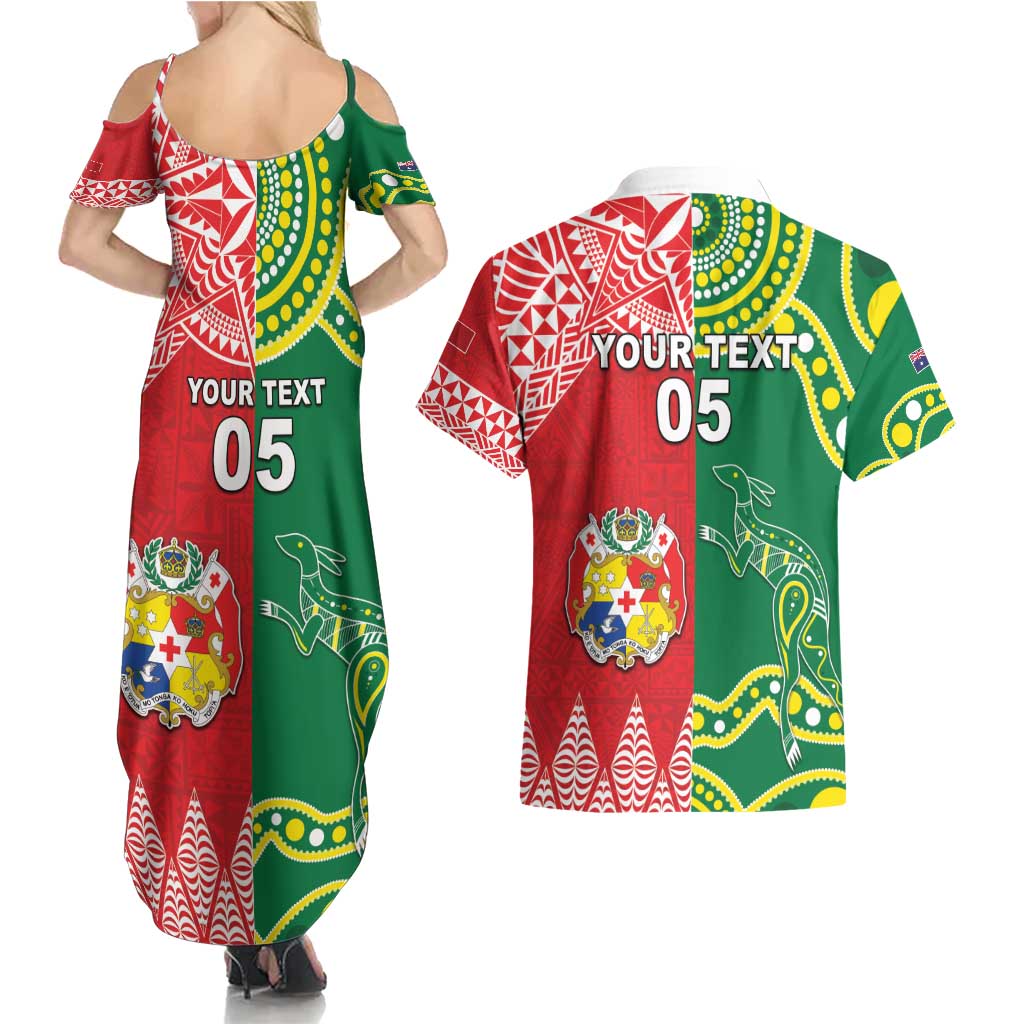 Custom Tonga XIII And Australia Kangaroos Couples Matching Summer Maxi Dress and Hawaiian Shirt Mate Maa Tongan Ngatu With Aboriginal LT05 - Polynesian Pride
