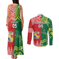 Custom Tonga XIII And Australia Kangaroos Couples Matching Tank Maxi Dress and Long Sleeve Button Shirt Mate Maa Tongan Ngatu With Aboriginal LT05 - Polynesian Pride