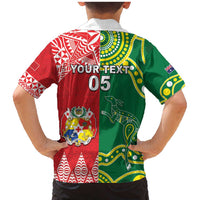 Custom Tonga XIII And Australia Kangaroos Family Matching Mermaid Dress and Hawaiian Shirt Mate Maa Tongan Ngatu With Aboriginal LT05 - Polynesian Pride