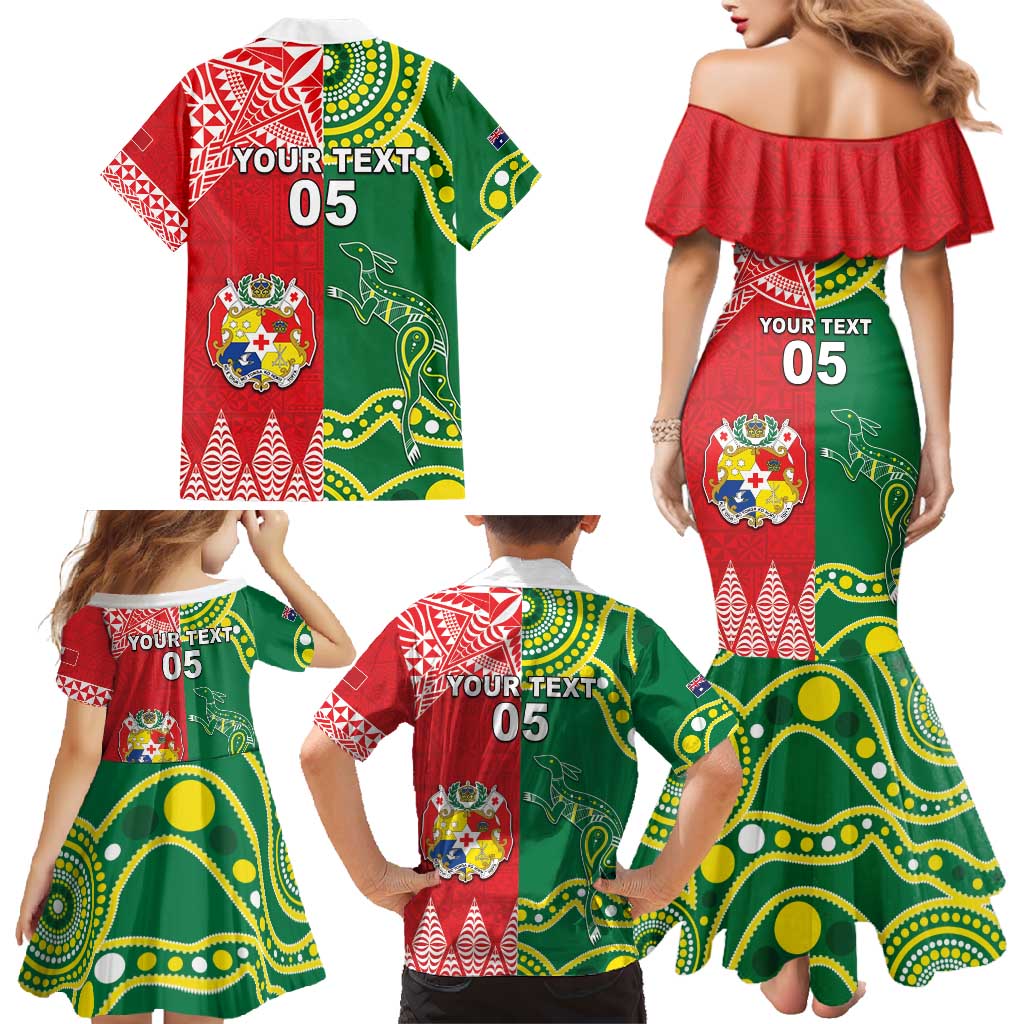 Custom Tonga XIII And Australia Kangaroos Family Matching Mermaid Dress and Hawaiian Shirt Mate Maa Tongan Ngatu With Aboriginal LT05 - Polynesian Pride
