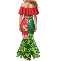 Custom Tonga XIII And Australia Kangaroos Family Matching Mermaid Dress and Hawaiian Shirt Mate Maa Tongan Ngatu With Aboriginal LT05 - Polynesian Pride