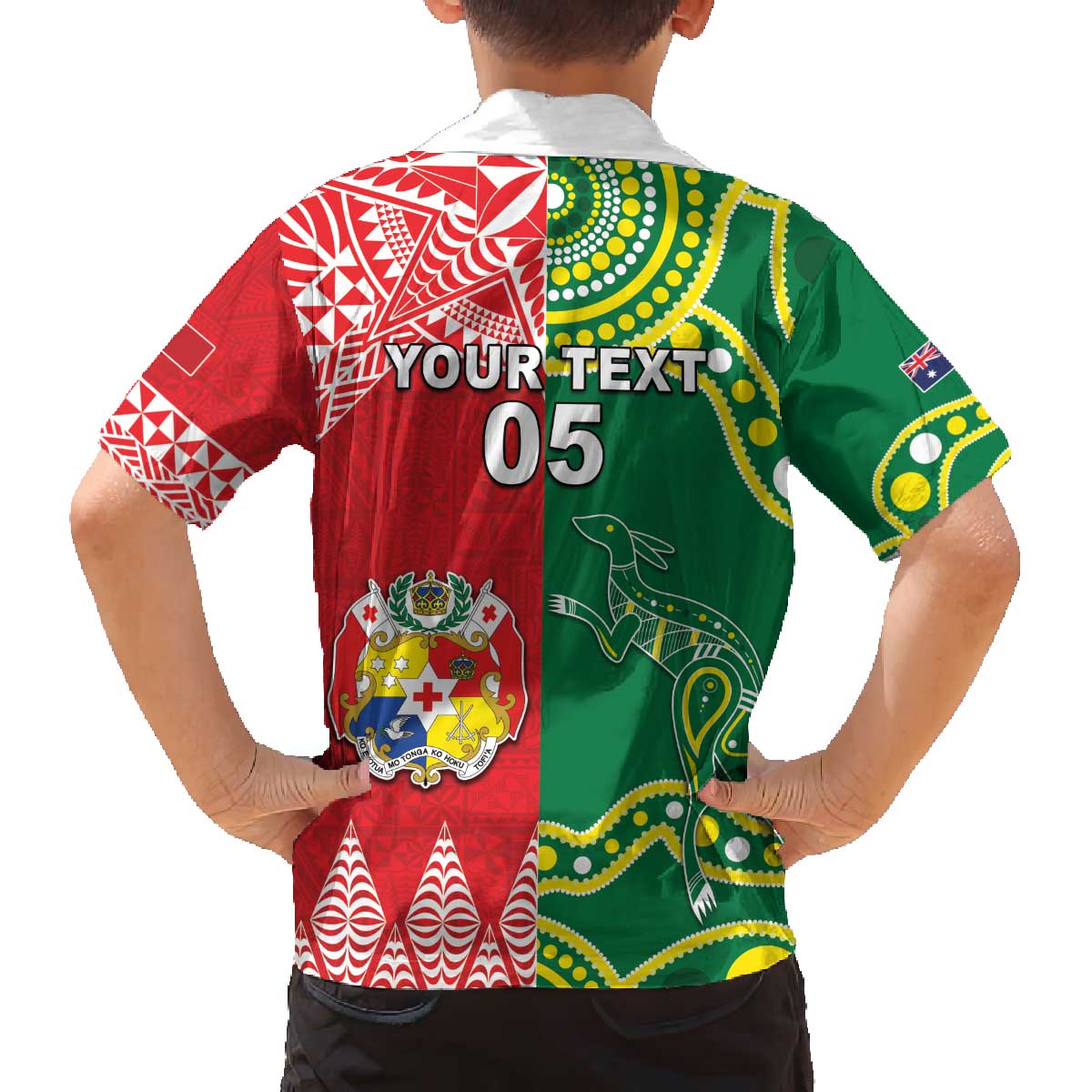 Custom Tonga XIII And Australia Kangaroos Family Matching Off The Shoulder Long Sleeve Dress and Hawaiian Shirt Mate Maa Tongan Ngatu With Aboriginal LT05 - Polynesian Pride
